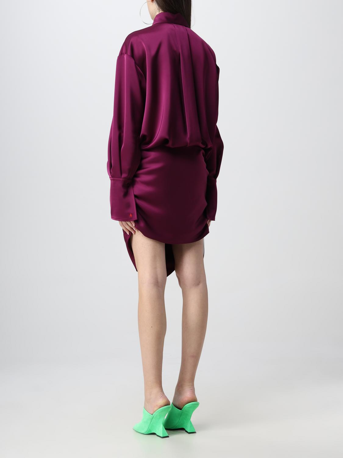 Magenta Hatty Mini Shirt Dress with button-front closure and ruched skirt detail — The Attico | Endless UAE