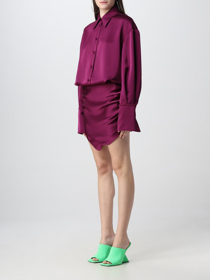 Magenta Hatty Mini Shirt Dress with button-front closure and ruched skirt detail — The Attico | Endless UAE