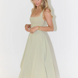 The Ultimate Muse High Waist Square Neck Midi Dress in Sage - Endless - UAE Rental and Resale for Women's Fashion