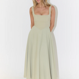 The Ultimate Muse High Waist Square Neck Midi Dress in Sage - Endless - UAE Rental and Resale for Women's Fashion