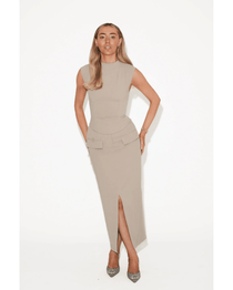The Ultimate Muse Midi Top & Skirt Co-ord in Taupe - Endless - UAE Rental and Resale for Women's Fashion