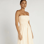 Thea Shirred Linen Midi Dress - Endless - UAE Rental and Resale for Women's Fashion