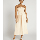 Thea Shirred Linen Midi Dress - Endless - UAE Rental and Resale for Women's Fashion