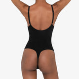 Beige thong bodysuit with adjustable straps and compression panels — Underhance | Endless UAE