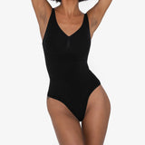 Beige thong bodysuit with adjustable straps and compression panels — Underhance | Endless UAE