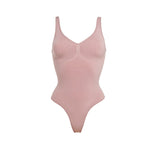 Beige thong bodysuit with adjustable straps and compression panels — Underhance | Endless UAE