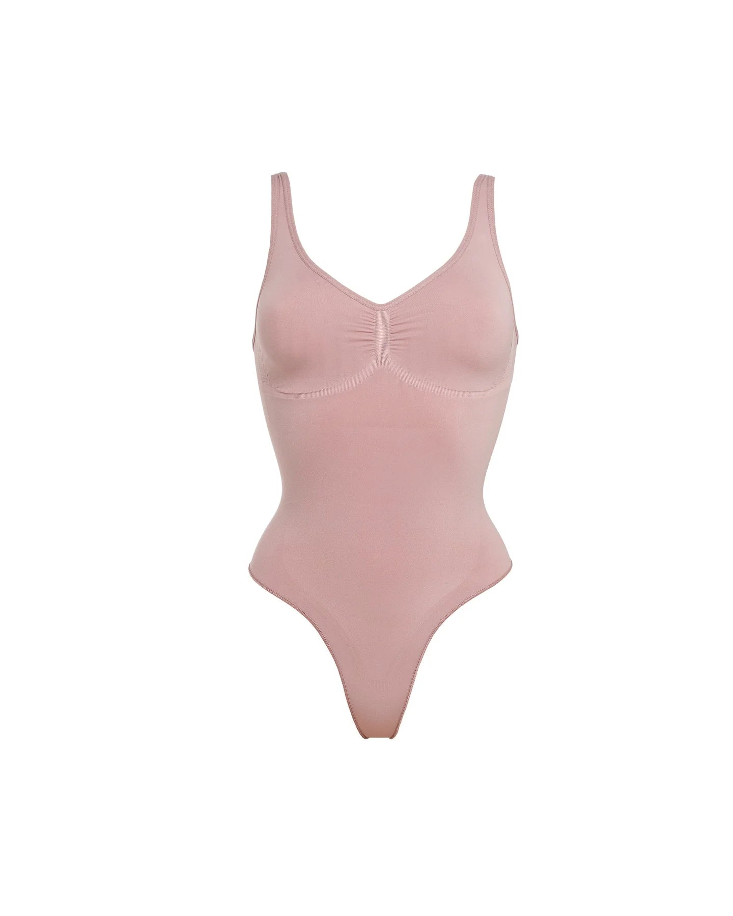 Beige thong bodysuit with adjustable straps and compression panels — Underhance | Endless UAE