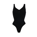 Beige thong bodysuit with adjustable straps and compression panels — Underhance | Endless UAE