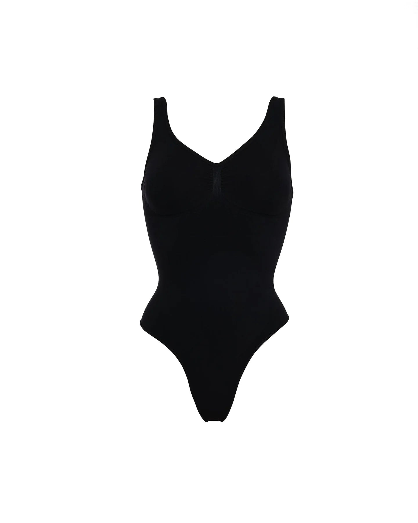 Beige thong bodysuit with adjustable straps and compression panels — Underhance | Endless UAE