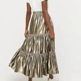 Tiered Maxi Skirt In Metallic Lame - Endless - UAE Rental and Resale for Women's Fashion