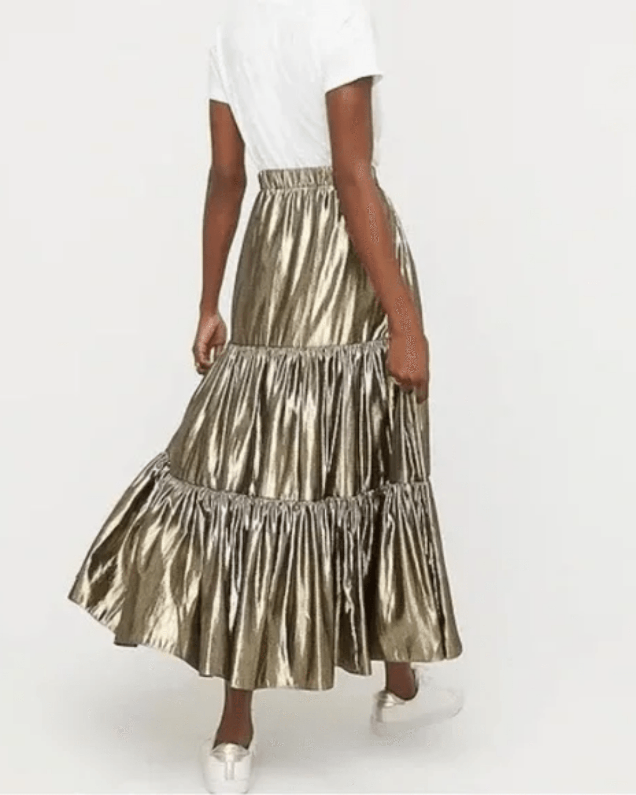 Tiered Maxi Skirt In Metallic Lame - Endless - UAE Rental and Resale for Women's Fashion