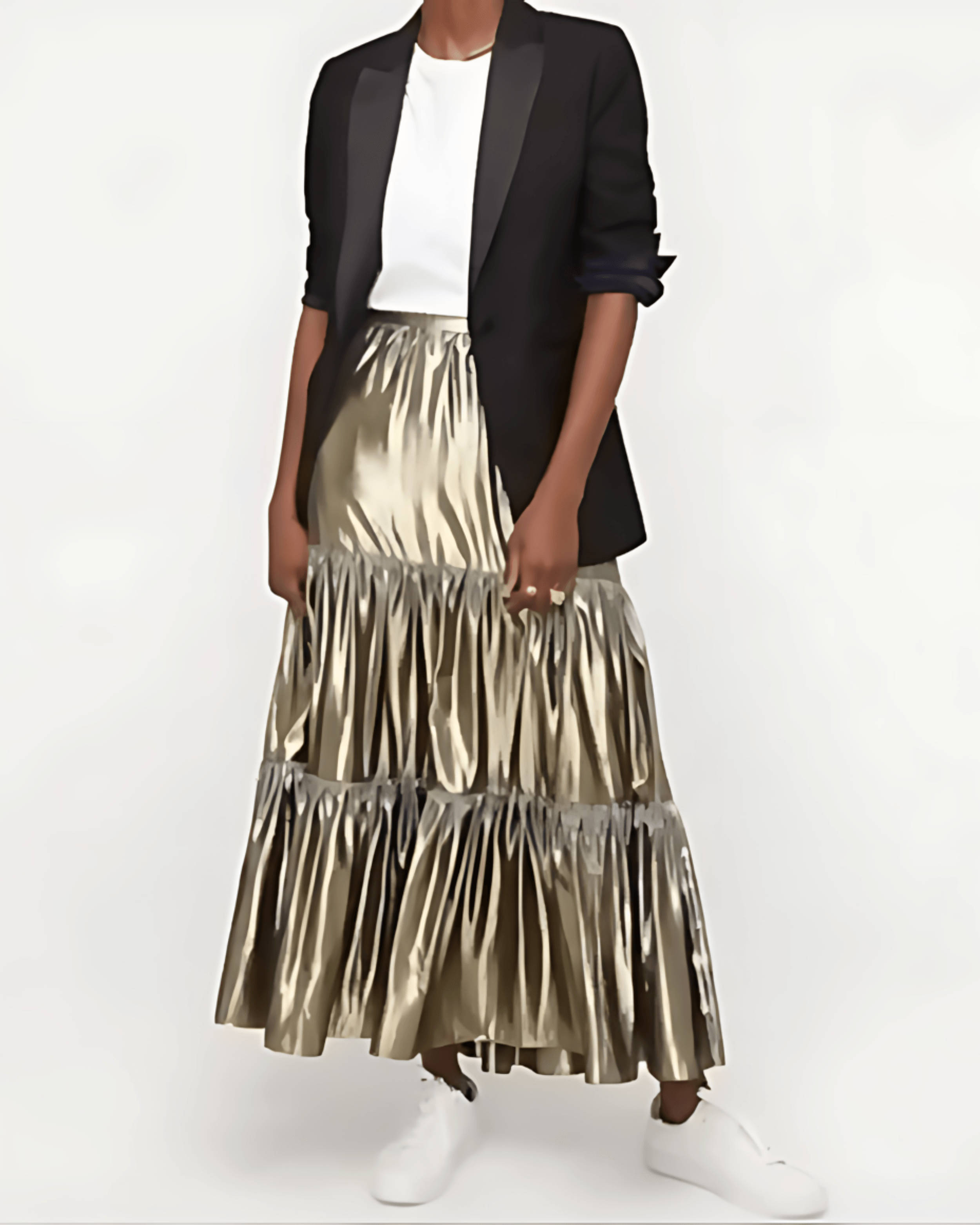 Tiered Maxi Skirt In Metallic Lame - Endless - UAE Rental and Resale for Women's Fashion