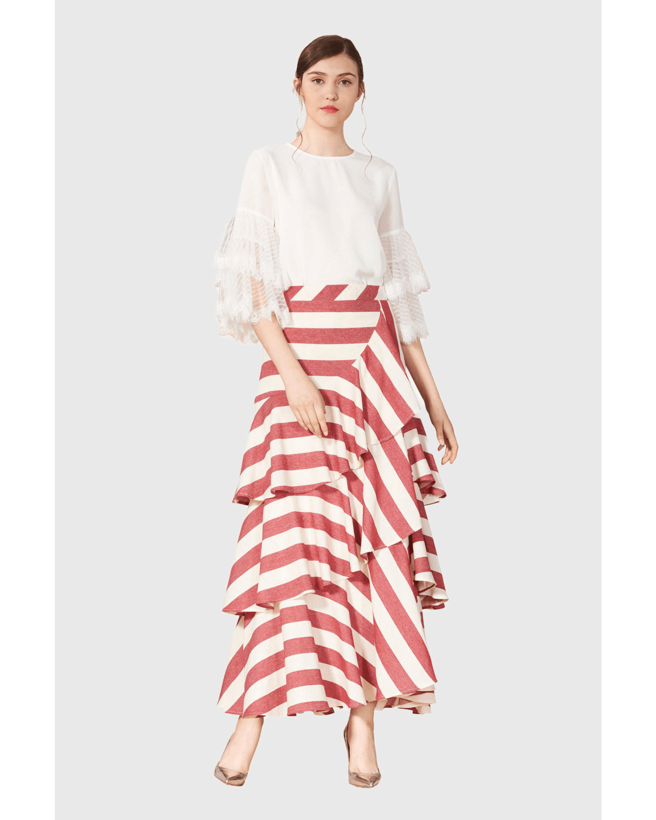 Tiered Stripe Maxi Skirt - Endless - UAE Rental and Resale for Women's Fashion