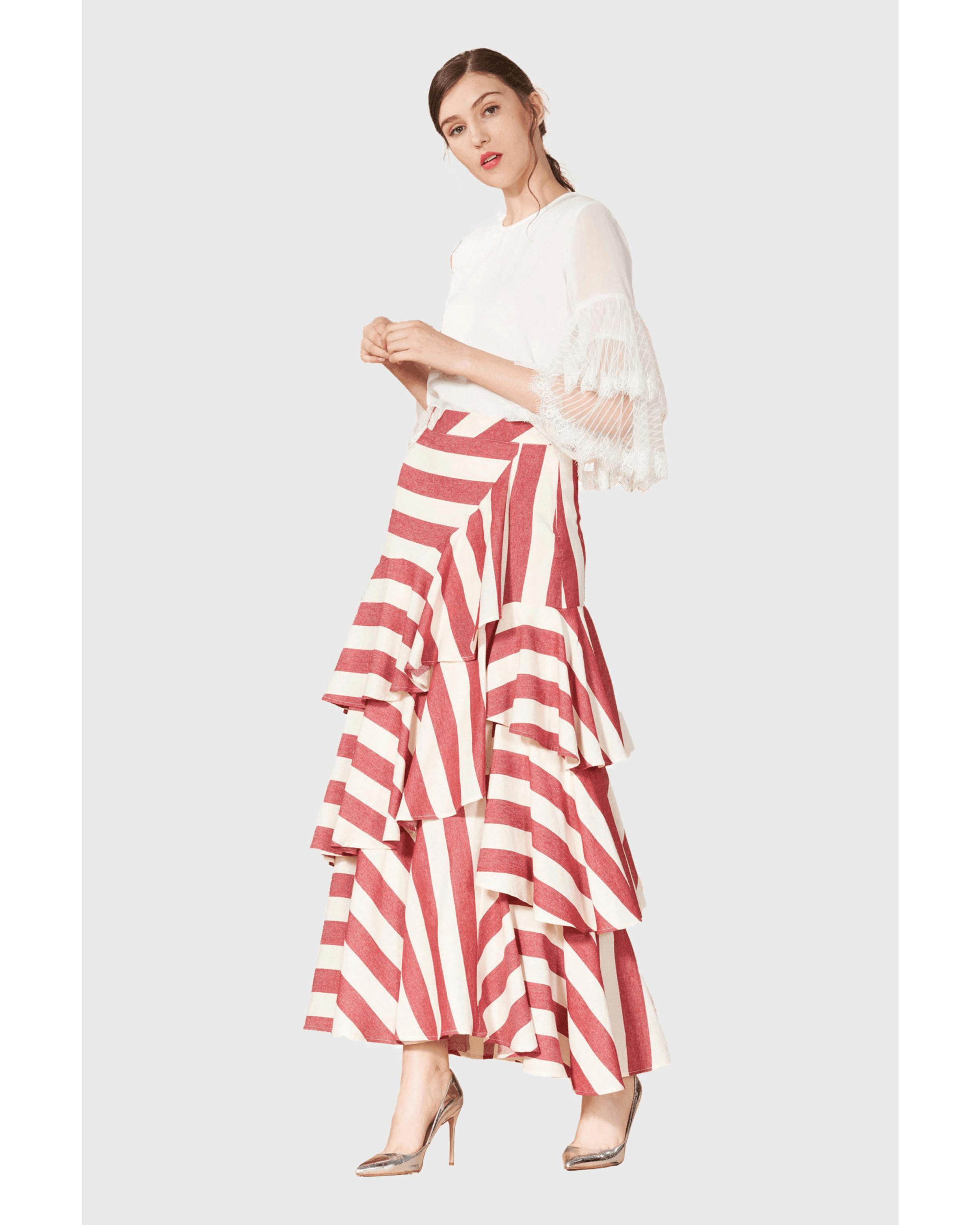 Tiered Stripe Maxi Skirt - Endless - UAE Rental and Resale for Women's Fashion