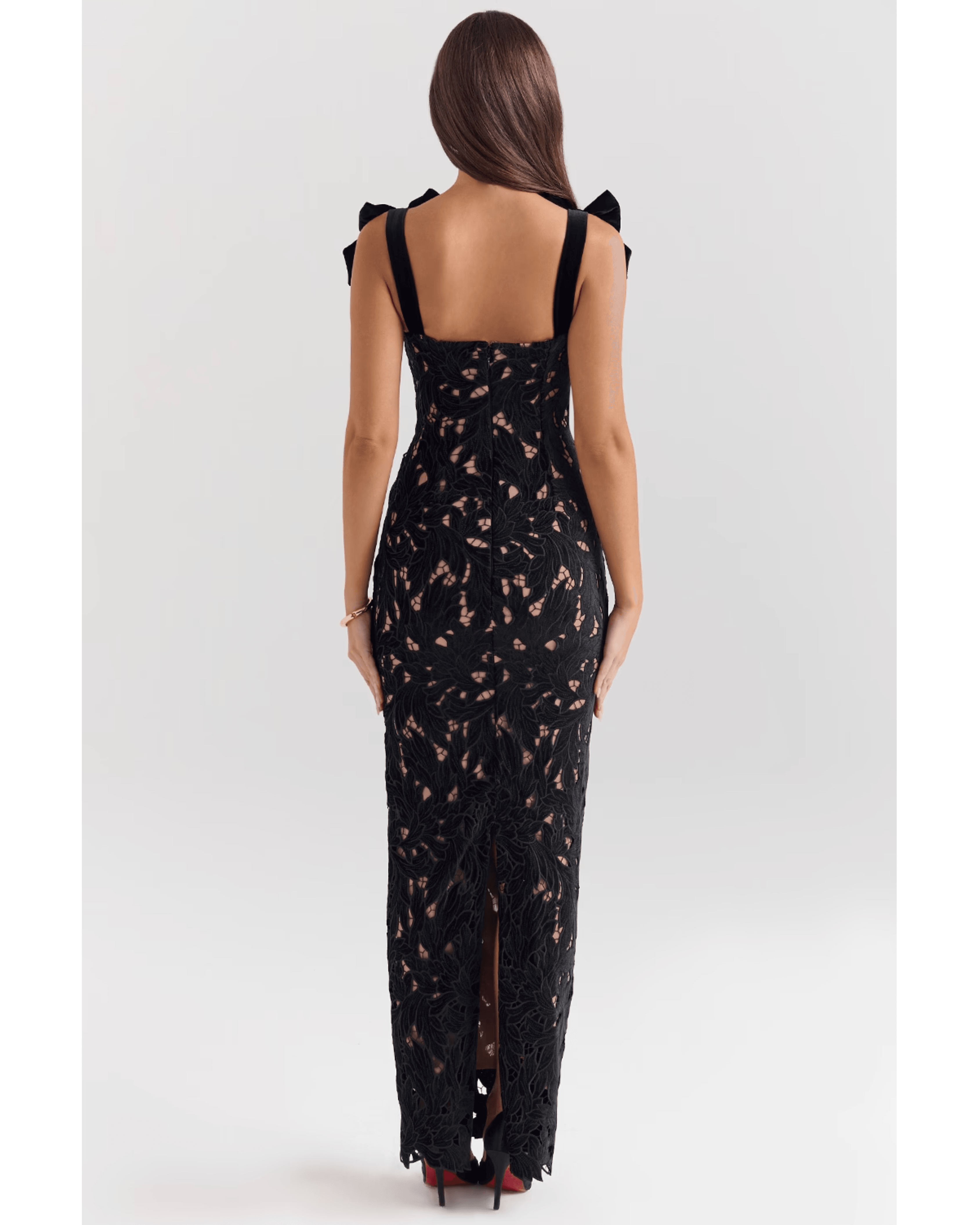 Tiff Black Velvet Lace Maxi Dress - Endless - UAE Rental and Resale for Women's Fashion