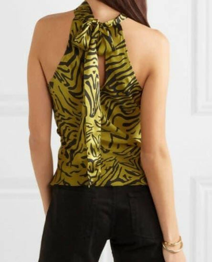 Tiger-Print Gold Vivienne Silk Halter Top - Endless