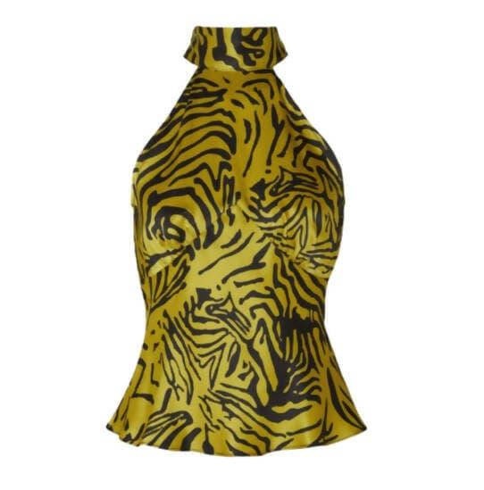 Tiger-Print Gold Vivienne Silk Halter Top - Endless