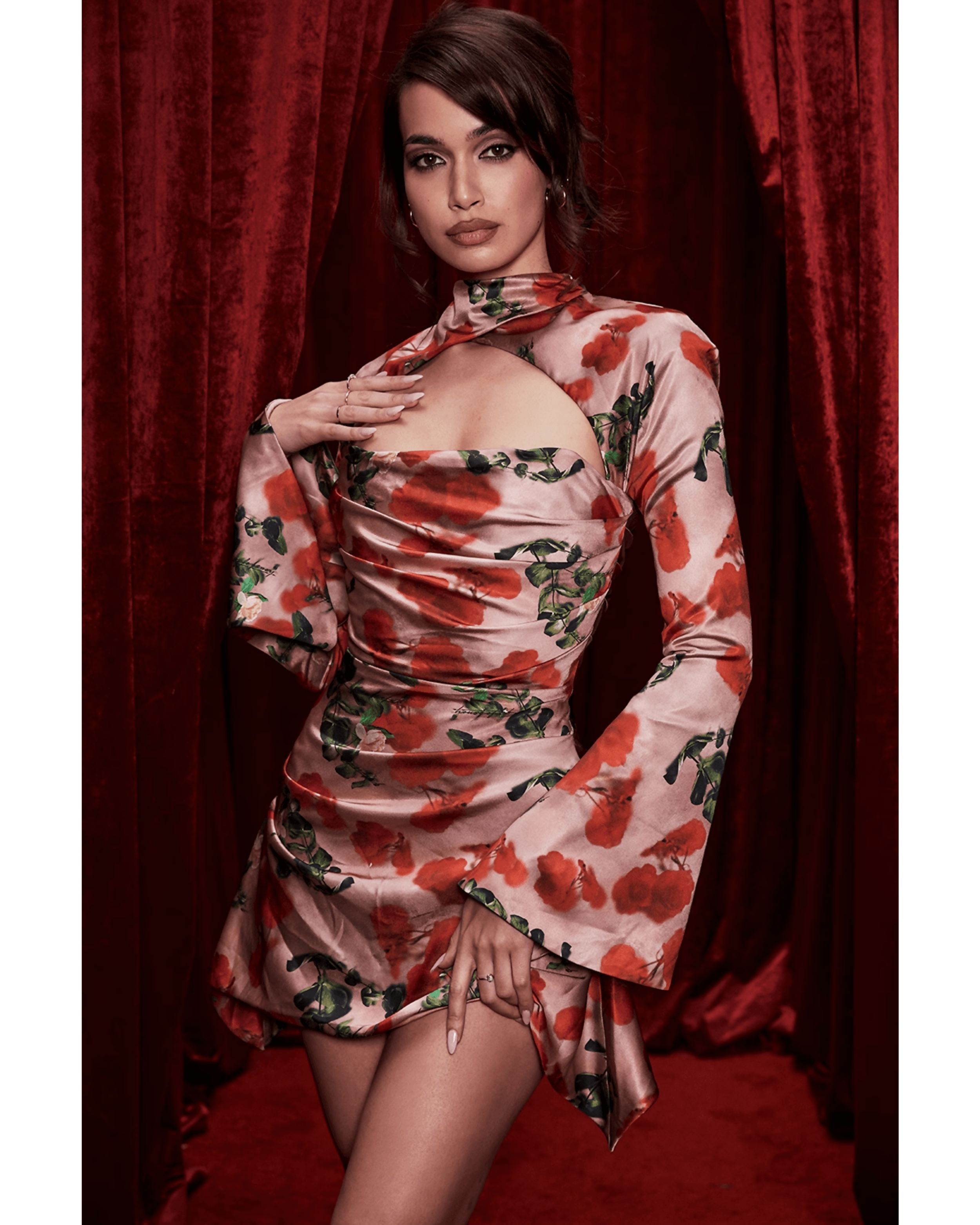 Toira Rose Print Draped Corset Dress - Endless - UAE Rental and Resale for Women's Fashion