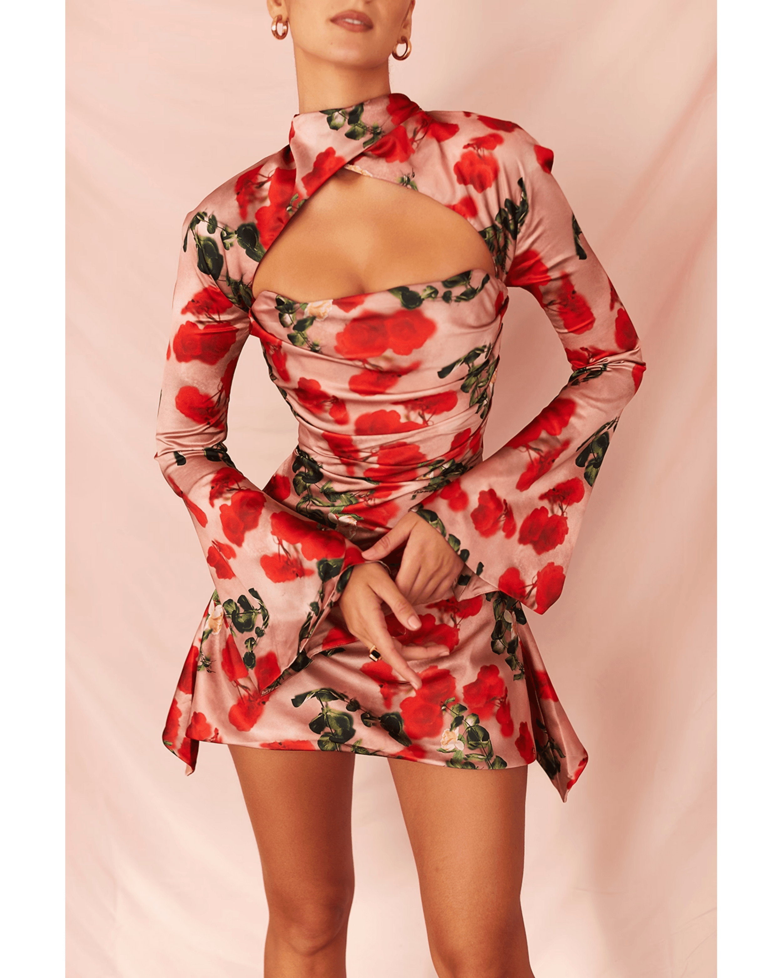 Toira Rose Print Draped Corset Dress - Endless - UAE Rental and Resale for Women's Fashion