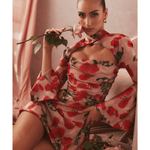 Toira Rose Print Draped Corset Dress - Endless - UAE Rental and Resale for Women's Fashion