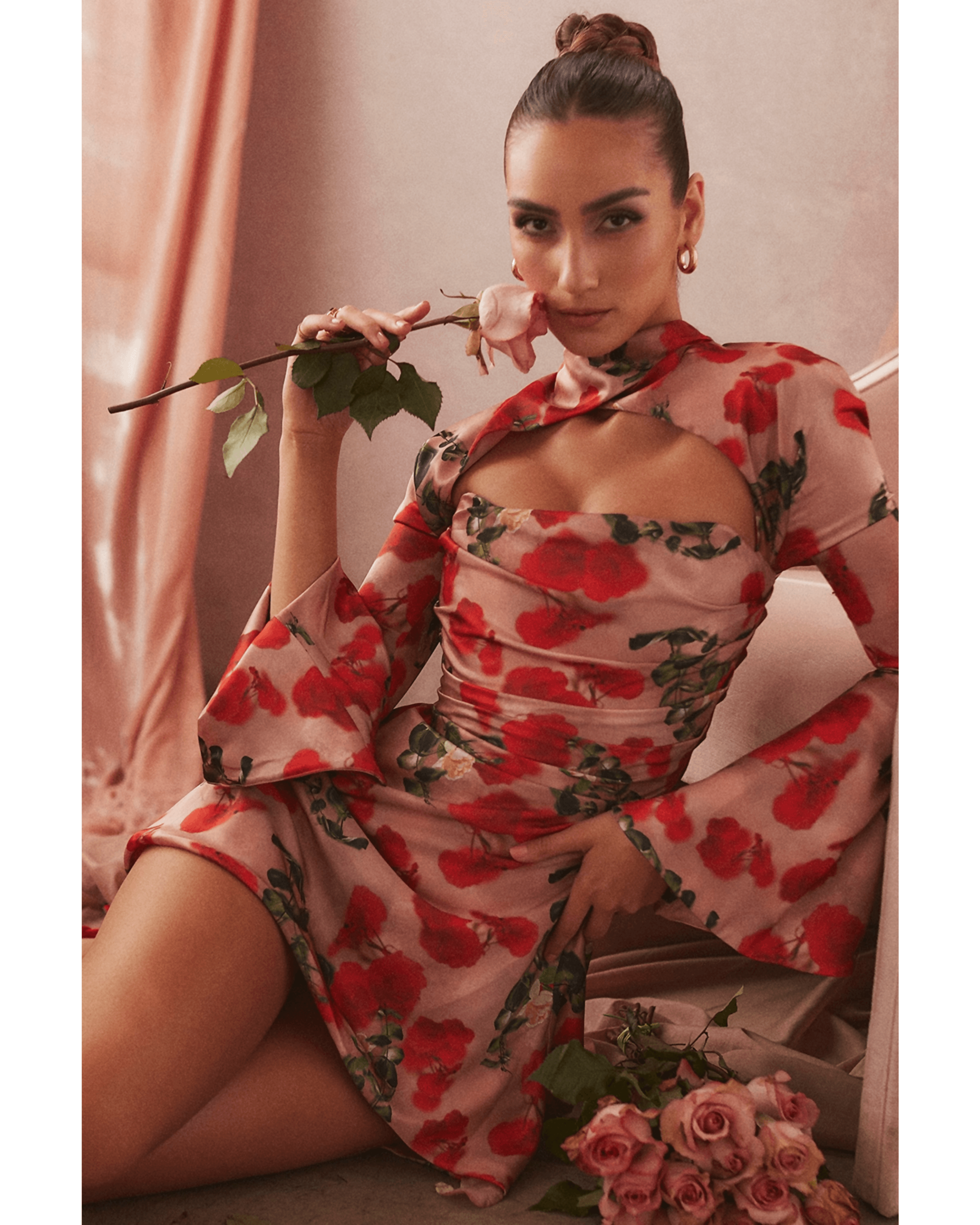Toira Rose Print Draped Corset Dress - Endless - UAE Rental and Resale for Women's Fashion