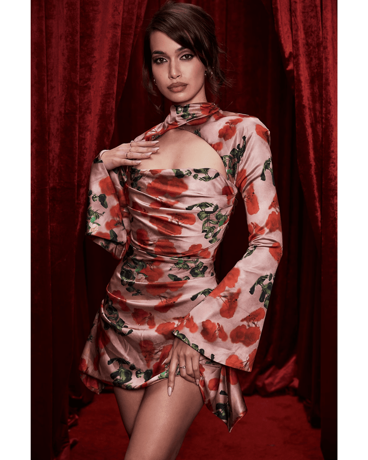 Toira Rose Print Draped Corset Dress - Endless - UAE Rental and Resale for Women's Fashion