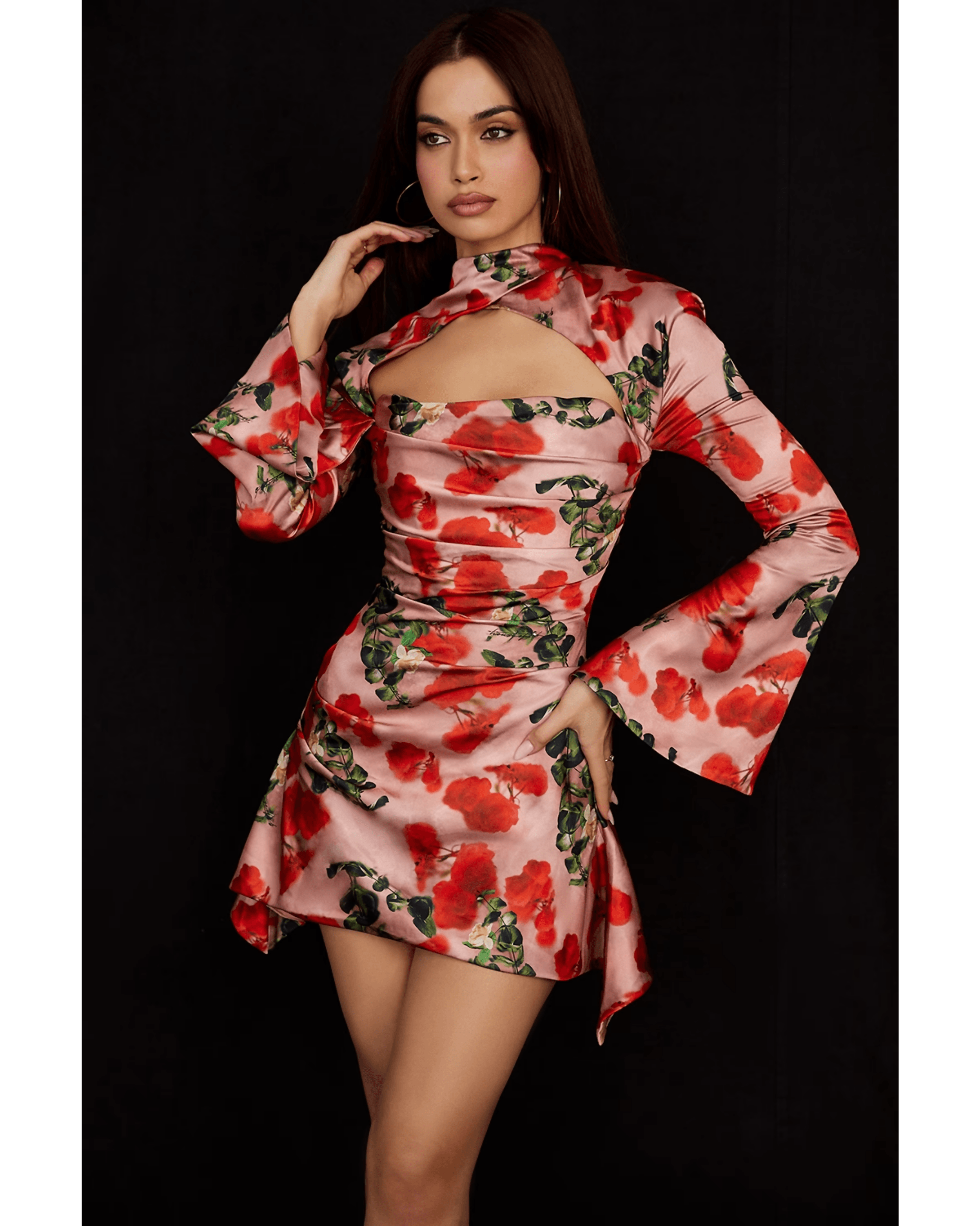 Toira Rose Print Draped Corset Dress - Endless - UAE Rental and Resale for Women's Fashion