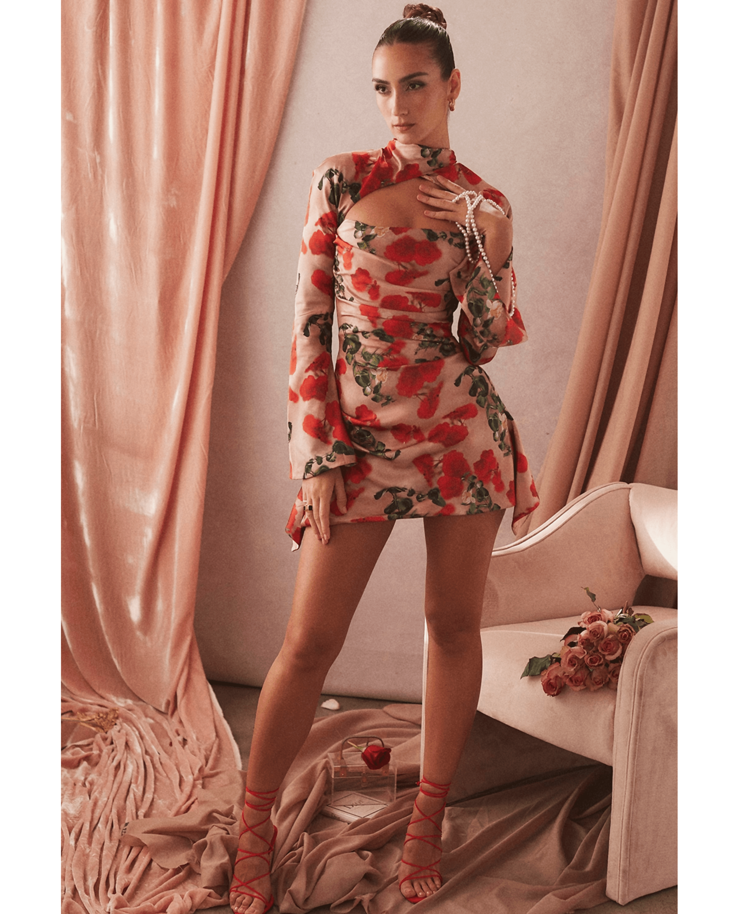 Toira Rose Print Draped Corset Dress - Endless - UAE Rental and Resale for Women's Fashion