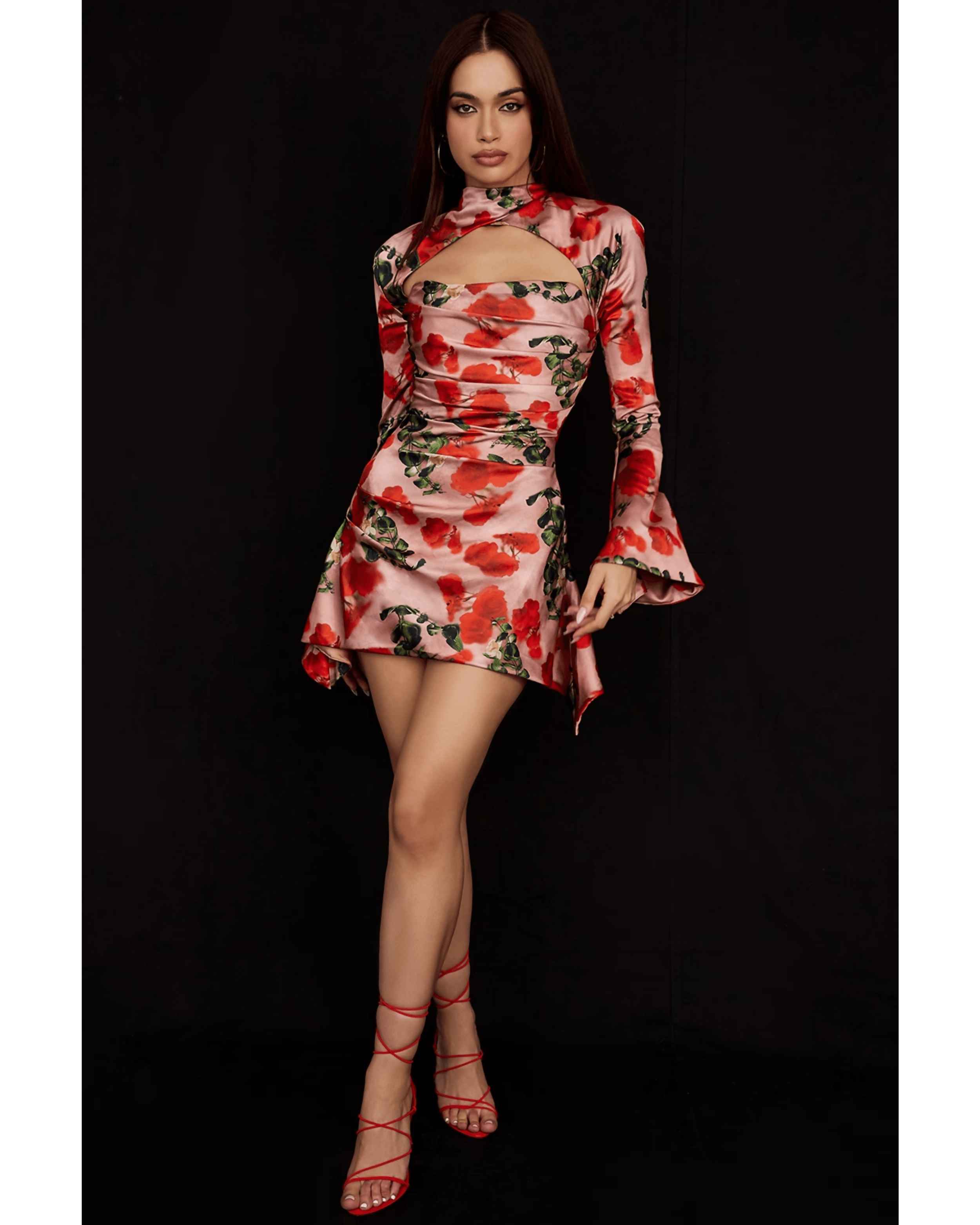 Toira Rose Print Draped Corset Dress - Endless - UAE Rental and Resale for Women's Fashion