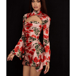 Toira Rose Print Draped Corset Dress - Endless - UAE Rental and Resale for Women's Fashion