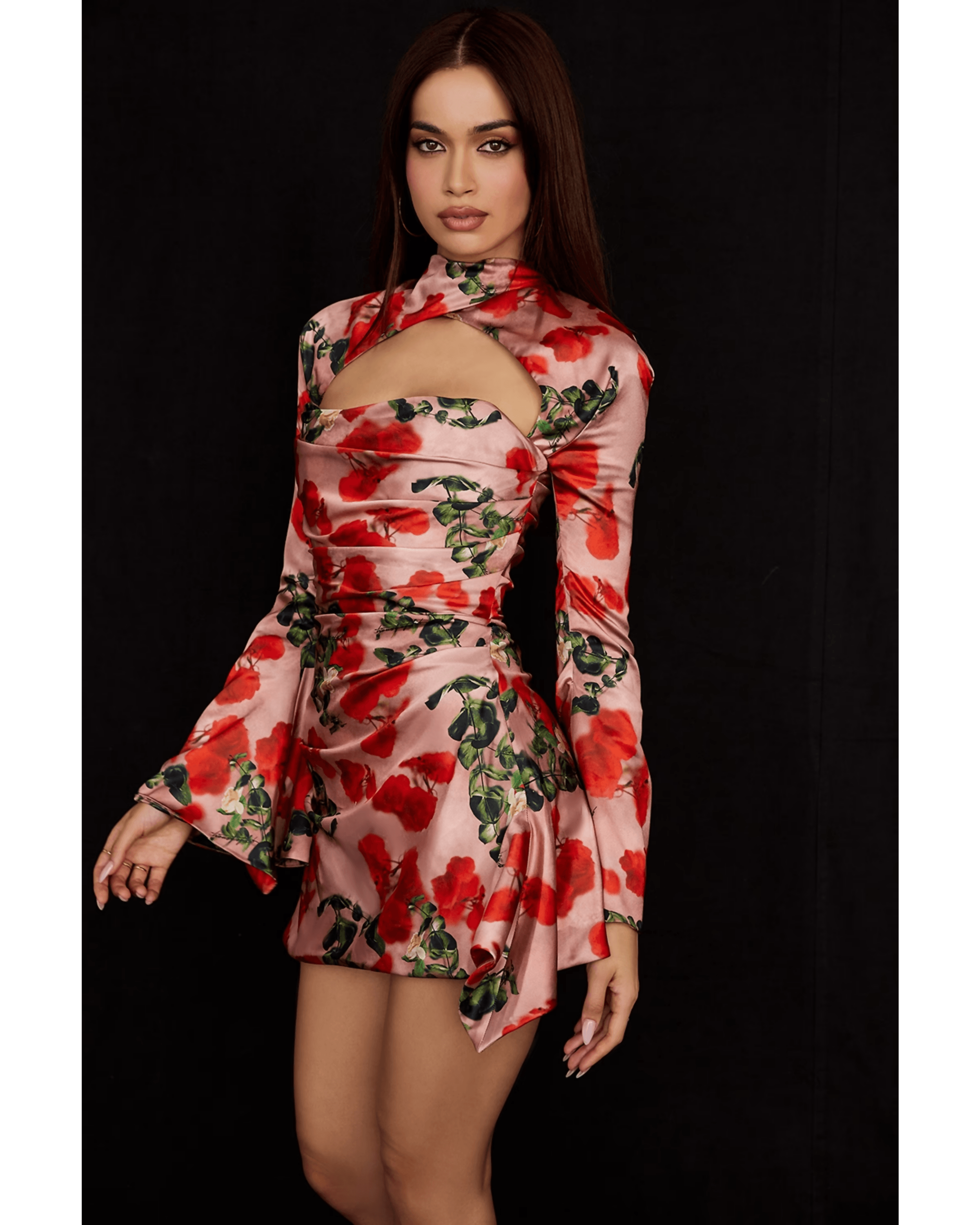 Toira Rose Print Draped Corset Dress - Endless - UAE Rental and Resale for Women's Fashion