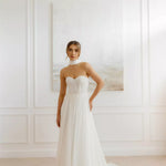 Elegant strapless A-line wedding gown with sweetheart neckline and flowing tulle skirt — You&I Bridal | Endless UAE