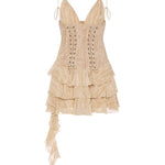 Toren Lace-Up Ruffled Tiered Mini Dress - Endless - UAE Rental and Resale for Women's Fashion