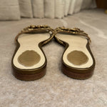 Strass flat sandals with embellished bow detail in cream and gold — Rene Caovilla | Endless UAE