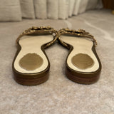 Strass flat sandals with embellished bow detail in cream and gold — Rene Caovilla | Endless UAE