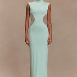 Mint green sleeveless maxi dress with mesh side cutouts and high neckline — Endless | Endless UAE