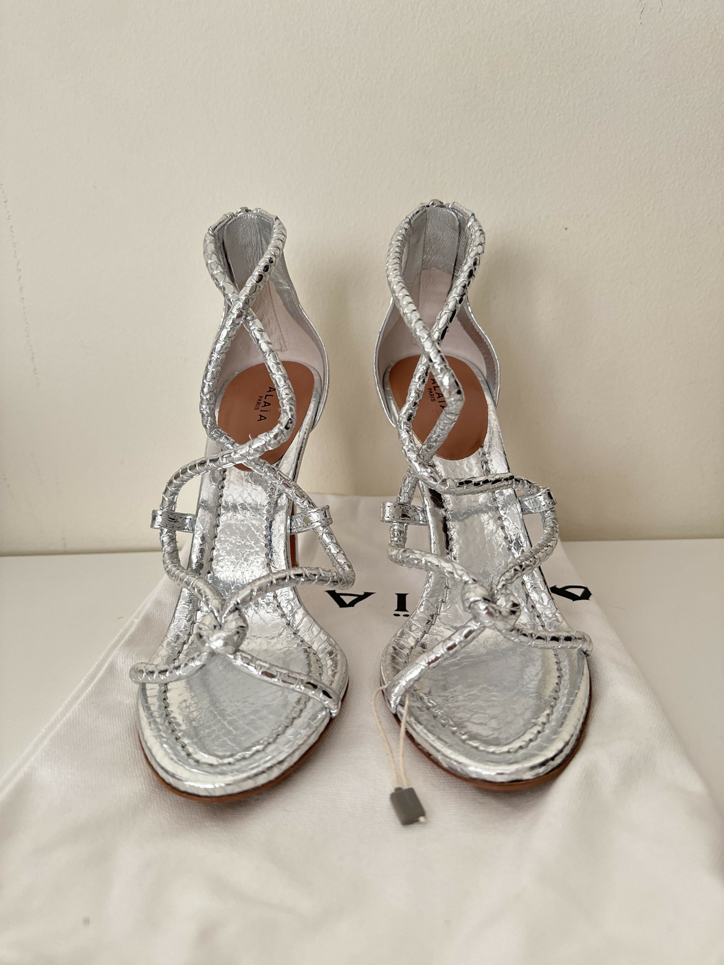 Twisted Studded Metallic Leather Sandals - Endless - UAE Rental and Resale for Women's Fashion