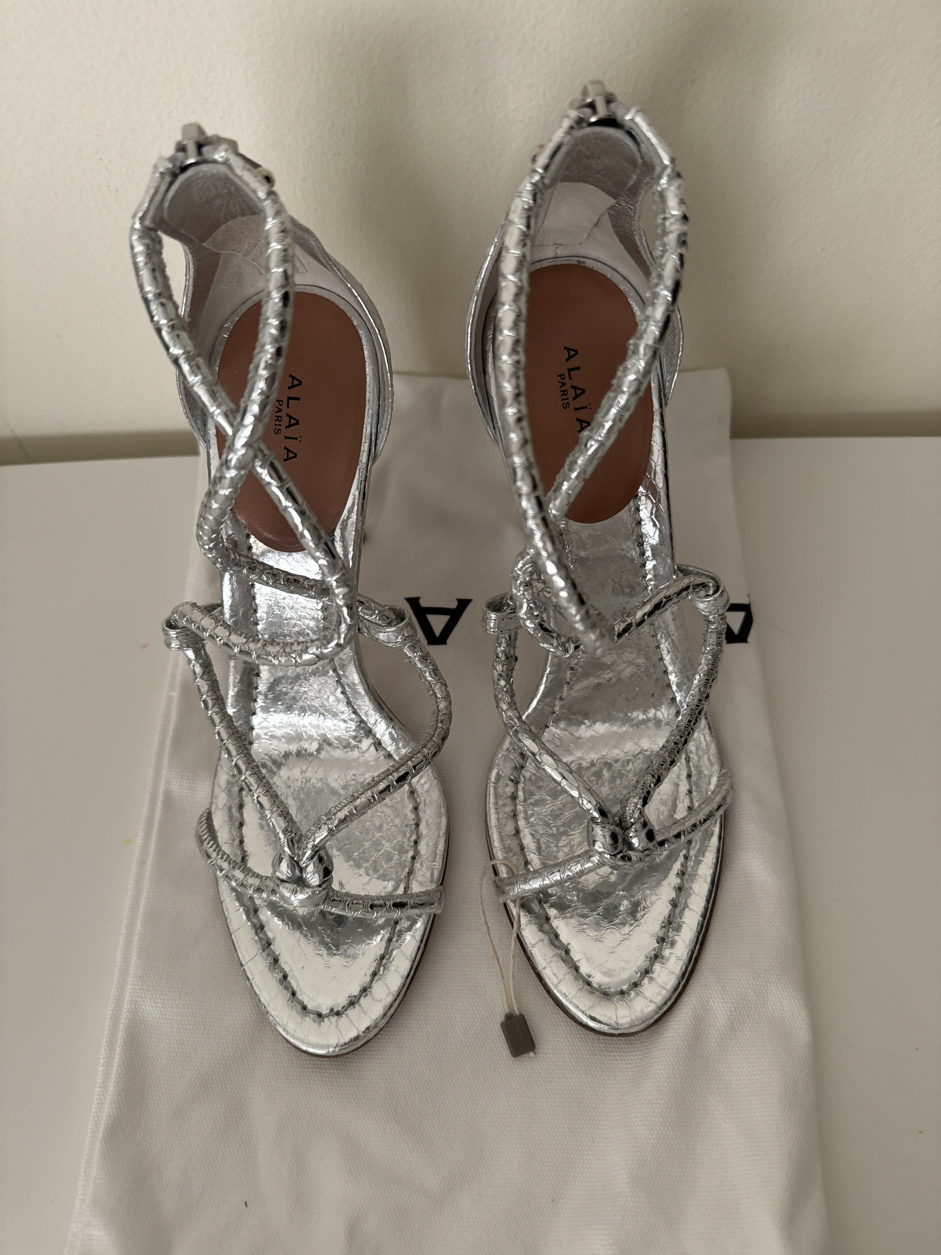 Twisted Studded Metallic Leather Sandals - Endless - UAE Rental and Resale for Women's Fashion