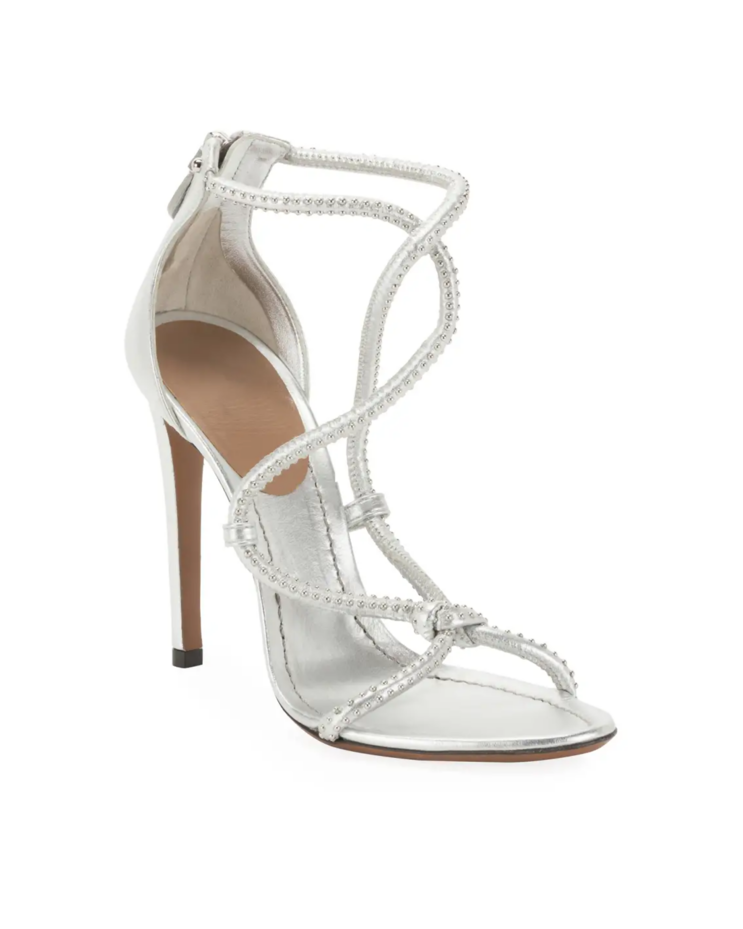 Twisted Studded Metallic Leather Sandals - Endless - UAE Rental and Resale for Women's Fashion
