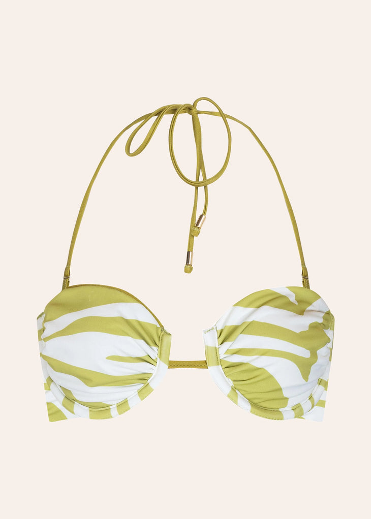 Tyra Reversible Green Bikini Top modeled with matching bottoms and tan cover-up — Dvete | Endless UAE