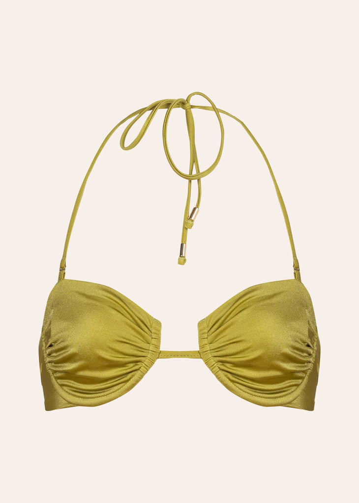 Tyra Reversible Green Bikini Top modeled with matching bottoms and tan cover-up — Dvete | Endless UAE