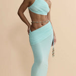 Aliah Co-ord Set in mint wrap crop top and maxi skirt with beaded details — Endless | Endless UAE