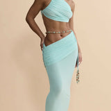 Aliah Co-ord Set in mint wrap crop top and maxi skirt with beaded details — Endless | Endless UAE