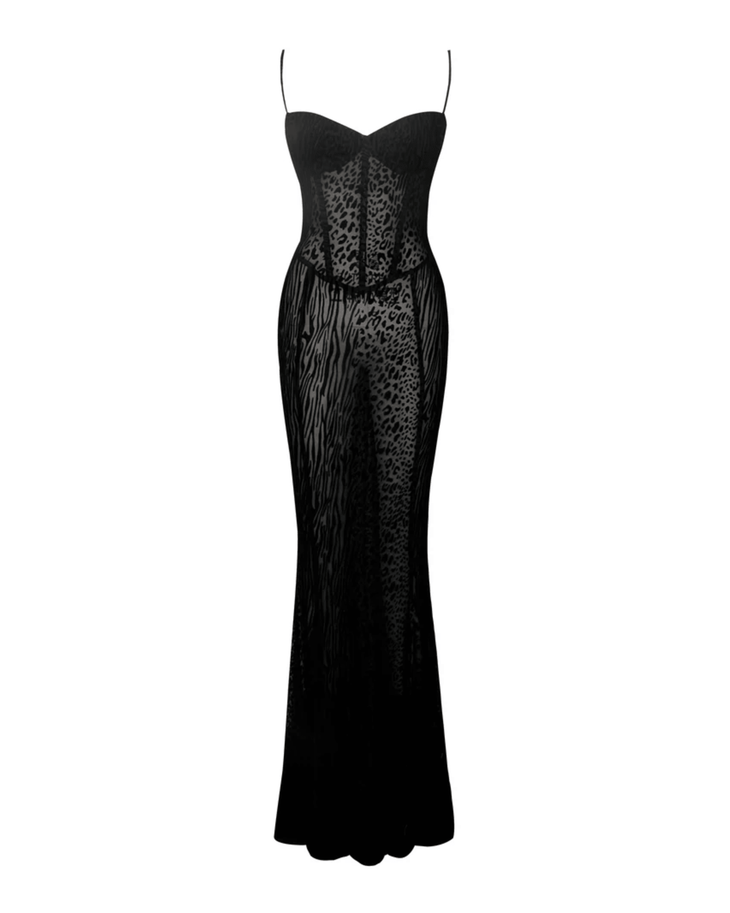 Ulani Burnout Velvet Detail Mesh Maxi Dress - Endless - UAE Rental and Resale for Women's Fashion