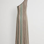 Metallic striped one-shoulder jumpsuit in turquoise, beige and brown vertical stripes — Missoni | Endless UAE