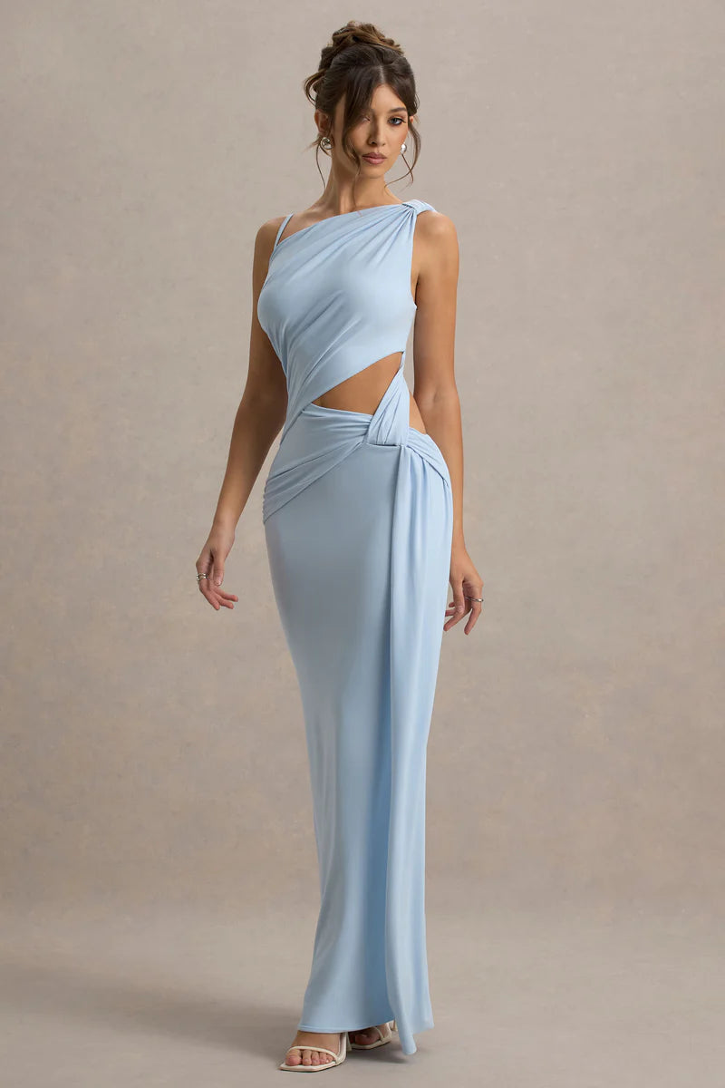 Storm Powder Blue Asymmetric Maxi Dress with cutout details — Club L London | Endless UAE