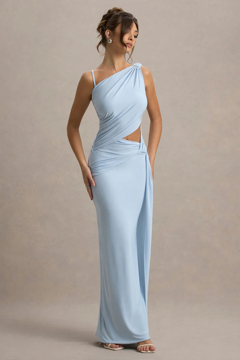 Storm Powder Blue Asymmetric Maxi Dress with cutout details — Club L London | Endless UAE