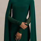 Woman wearing bottle green maxi dress with cape sleeves and crew neckline — Club L London | Endless UAE