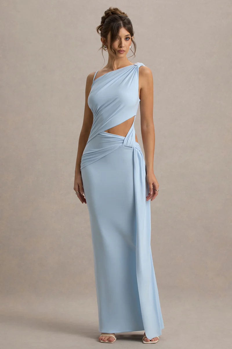 Storm Powder Blue Asymmetric Maxi Dress with cutout details — Club L London | Endless UAE