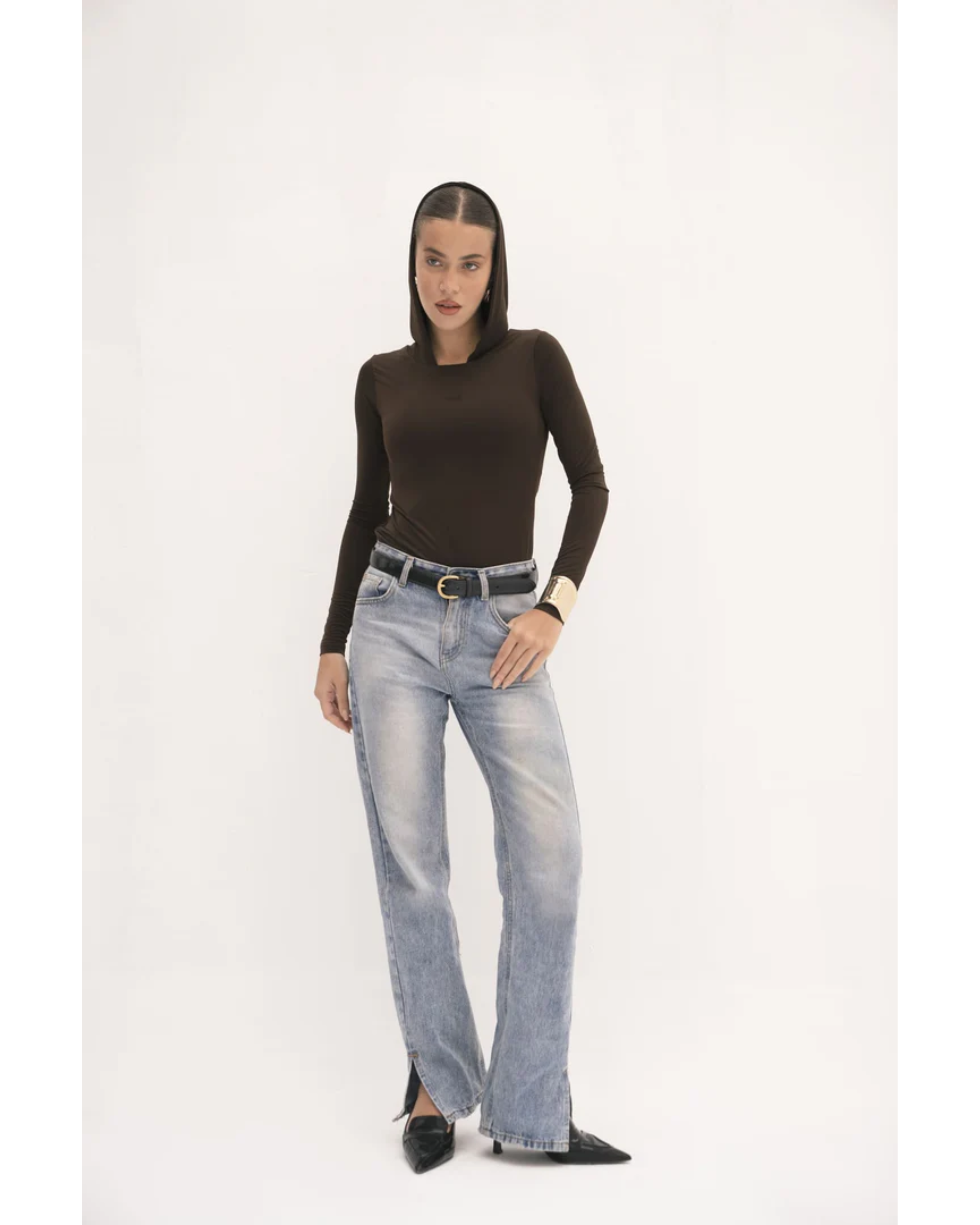 Urban Drape Hooded Long-Sleeve Top - Endless - UAE Rental and Resale for Women's Fashion